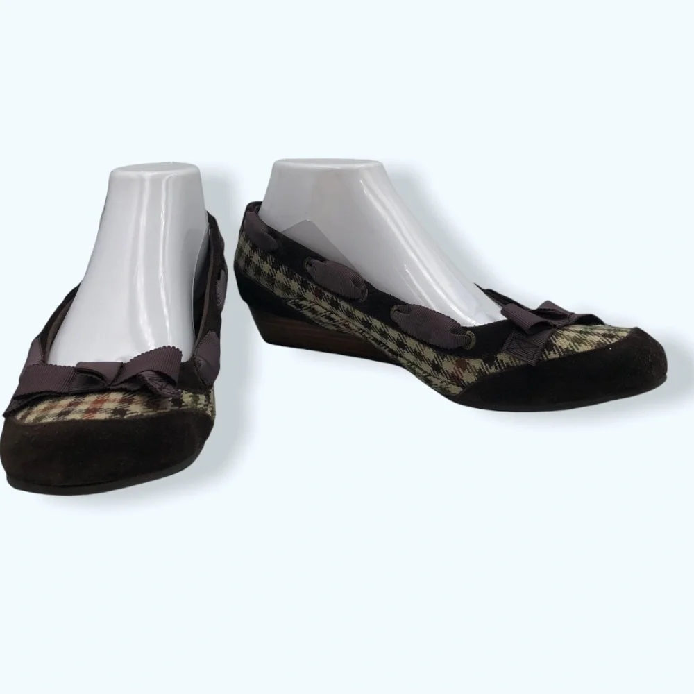 Sperry Brown Wedge Tweed Shoes Sz 8.5